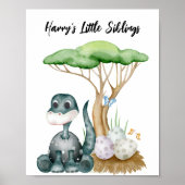 Schattige babysaurier met zijn kleine broers en zu poster (Voorkant)