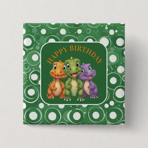 Schattige babysaurierfeestje vierkante button 5,1 cm