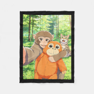 Schattige babyselfie van aap met kat trending meme fleece deken