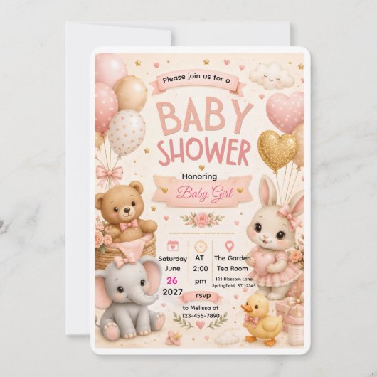 Schattige babyshower uitnodiging achterkant ontwer (Voorkant)