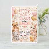 Schattige babyshower uitnodiging achterkant ontwer (Staand voorkant)