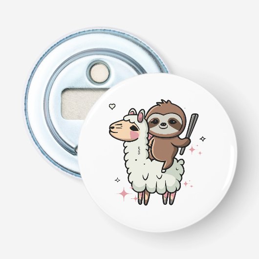 Schattige babyslooth en lama  button flesopener (Voorkant)