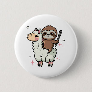 Schattige babyslooth en lama ronde button 5,7 cm