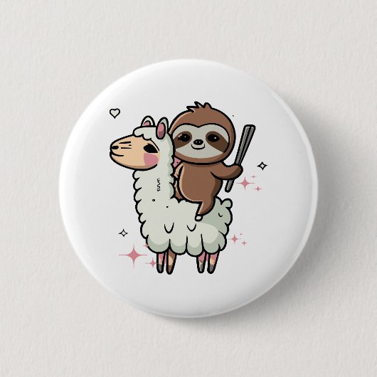 Schattige babyslooth en lama ronde button 5,7 cm (Voorkant)