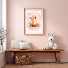 Schattige Babyvos Neutrale Kinderkamer Kids Poster