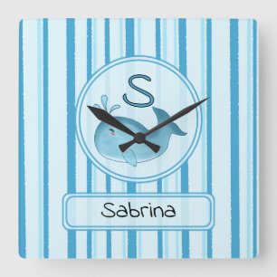 Schattige babywalvis blauwe strepen vierkante klok