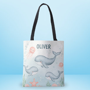 Schattige babywalvissen en kwallen tote bag