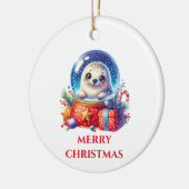 Schattige babyzeehond kerst keramisch ornament (Links)