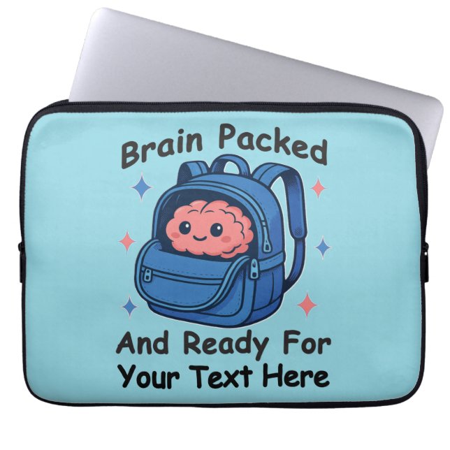 Schattige Back-to-School  "Brain Ready" Laptop Sleeve (Voorkant)