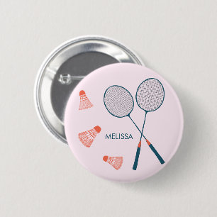 Schattige Badminton Birdie Racquet CUSTOM Retro Ronde Button 5,7 Cm