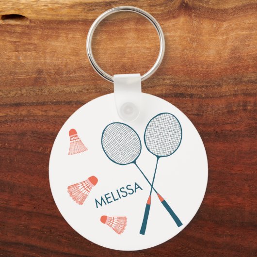 Schattige Badminton Birdie Racquet CUSTOM Retro Sleutelhanger (Achterkant)