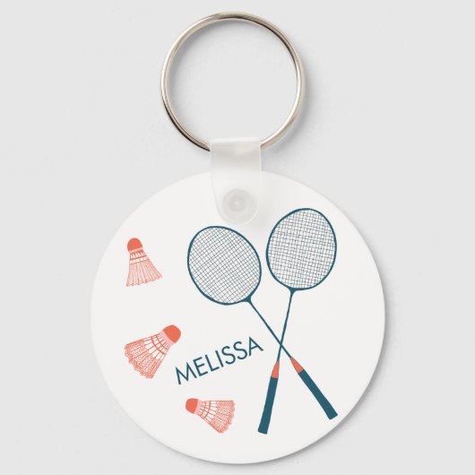 Schattige Badminton Birdie Racquet CUSTOM Retro Sleutelhanger (Achterkant)