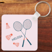 Schattige Badminton Birdie Racquet CUSTOM Retro Sleutelhanger (Achterkant)
