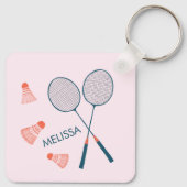Schattige Badminton Birdie Racquet CUSTOM Retro Sleutelhanger (Achterkant)