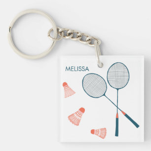 Schattige Badminton Birdie Racquet CUSTOM Retro Sleutelhanger