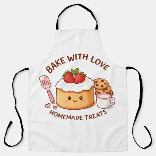 Schattige "Bake With Love" Illustratie Schort (Voorkant)