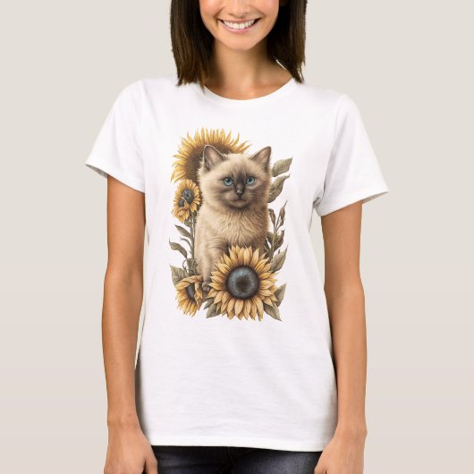 SCHATTIGE BALINESE KITTEN MET ZONLOWERS T-SHIRT (Voorkant)