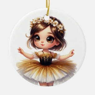 SCHATTIGE BALLEINA IN ZWARTE EN GOUDEN TUTU KERAMISCH ORNAMENT