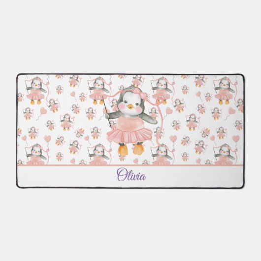 Schattige Ballerina Baby Penguin Roze Bureaumat (Voorkant)