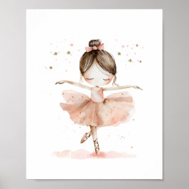 Schattige Ballerina Ballet Dans Sterren Waterverf Poster