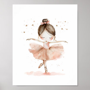 Schattige Ballerina Ballet Dans Sterren Waterverf Poster