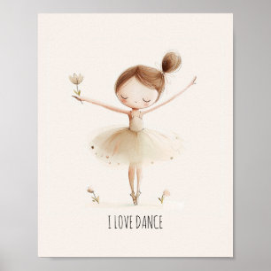 Schattige Ballerina Ballet Ik Hou Van Dans Aquare Poster