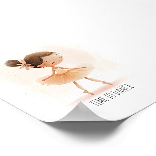 Schattige Ballerina Ballet Tijd om te dansen Water Poster (Hoek)