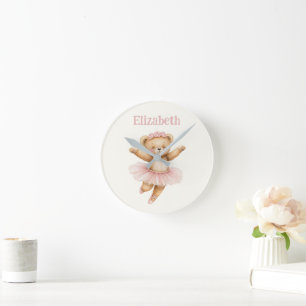 Schattige ballerina beer ronde klok