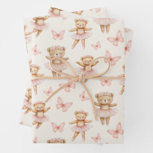 Schattige ballerina beren inpakpapier vel