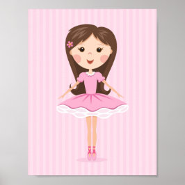 Schattige ballerina cartoon meisje in roze tutu poster