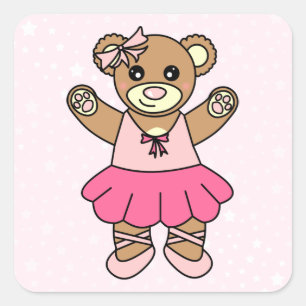 Schattige Ballerina Dancing Teddy Bear - Roze Vierkante Sticker