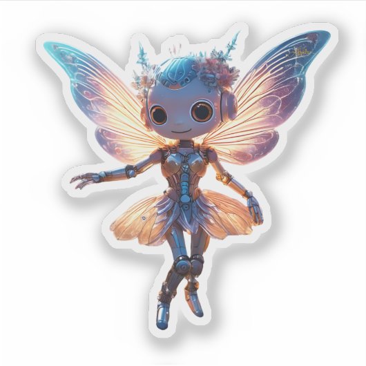 Schattige Ballerina Dansende Robot Pixie Sticker (Voorkant)