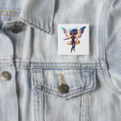 Schattige Ballerina Dansende Robot Pixie Vierkante Button 5,1 Cm (In situ)