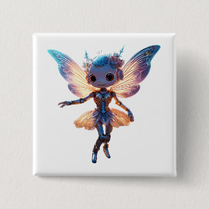 Schattige Ballerina Dansende Robot Pixie Vierkante Button 5,1 Cm