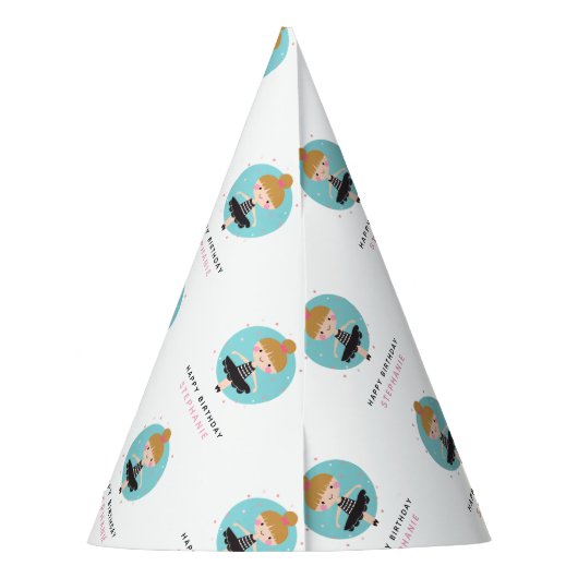 Schattige Ballerina in Zwart Jurk Kids Verjaardag Feesthoedjes (Achterkant)