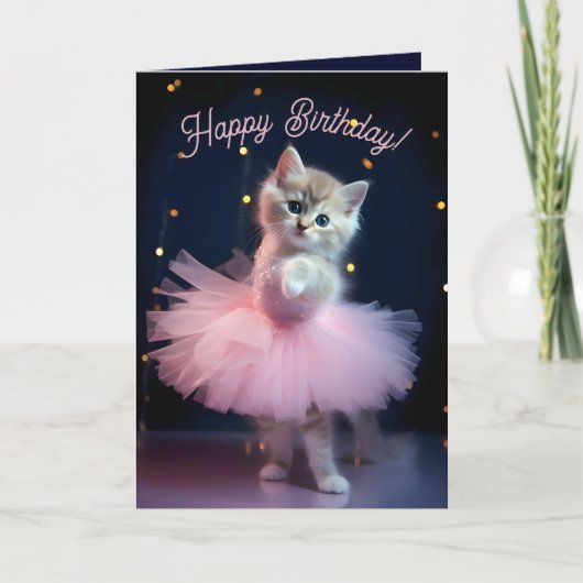 Schattige Ballerina Kitten Happy Birthday Bedankkaart (Voorkant)