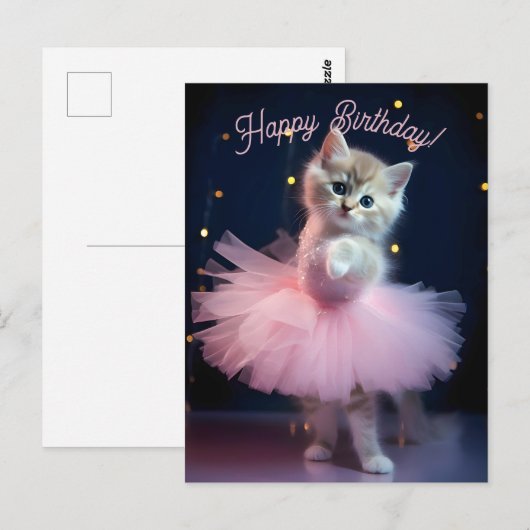 Schattige Ballerina Kitten Happy Birthday Briefkaart (Voorkant / Achterkant)