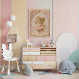 Schattige Ballerina Kitten Wall Art Poster