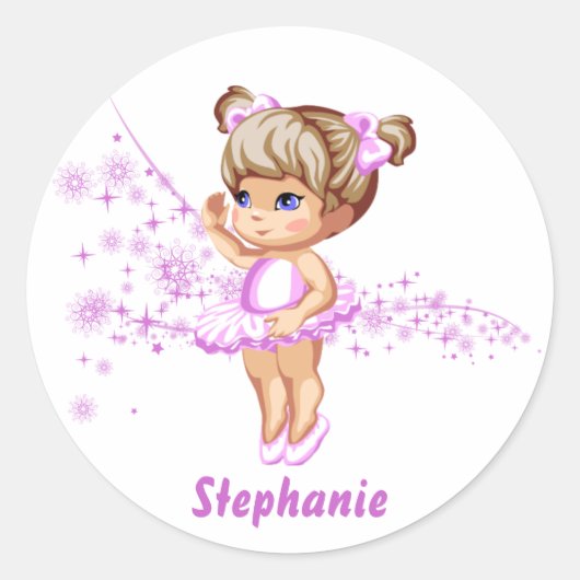 Schattige Ballerina Meisje Gepersonaliseerde Stick Ronde Sticker (Voorkant)