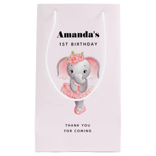 Schattige Ballerina Olifant Verjaardag Dank u Klein Cadeauzakje (Voorkant)