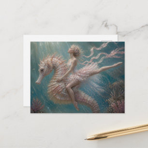 Schattige ballerina op haar roze zeepaardje briefkaart