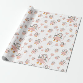 Schattige Ballerina Penguin Roze Verpakkingsdocume Cadeaupapier