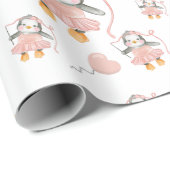 Schattige Ballerina Penguin Roze Verpakkingsdocume Cadeaupapier (Rol Hoek)