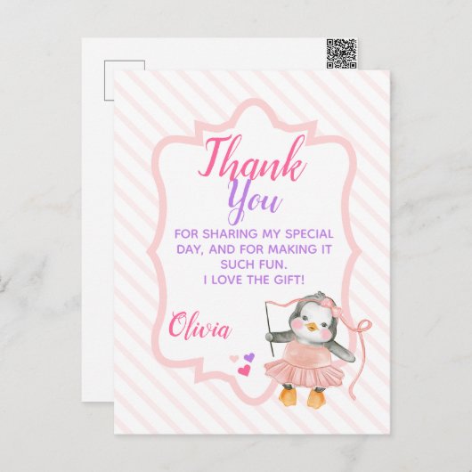 Schattige Ballerina Penguin Verjaardag Dank u Briefkaart (Voorkant / Achterkant)