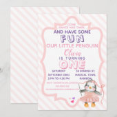 Schattige Ballerina Pinguïn Roze 1e Verjaardag Uit Kaart (Voorkant / Achterkant)