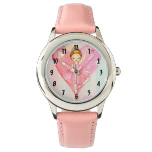 Schattige Ballerina Sterren en Harten Meisjes Roze Horloge