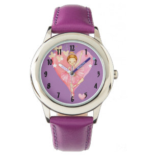 Schattige Ballerina Sterren Harten Paarse Meisjes  Horloge