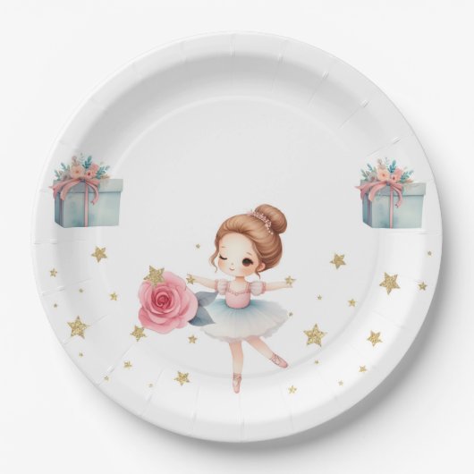 Schattige Ballerina Verjaardagsfeest Papieren Bordje (Voorkant)