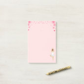 Schattige balletdanseres & bloemen op lichtroze post-it® notes (Op bureau)