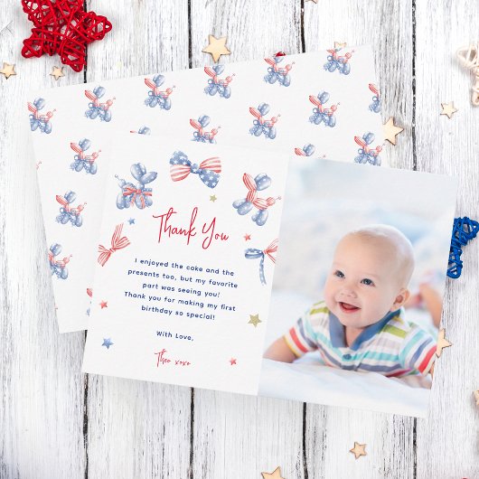 Schattige Ballon 1e Verjaardagsfoto Dank u kaart